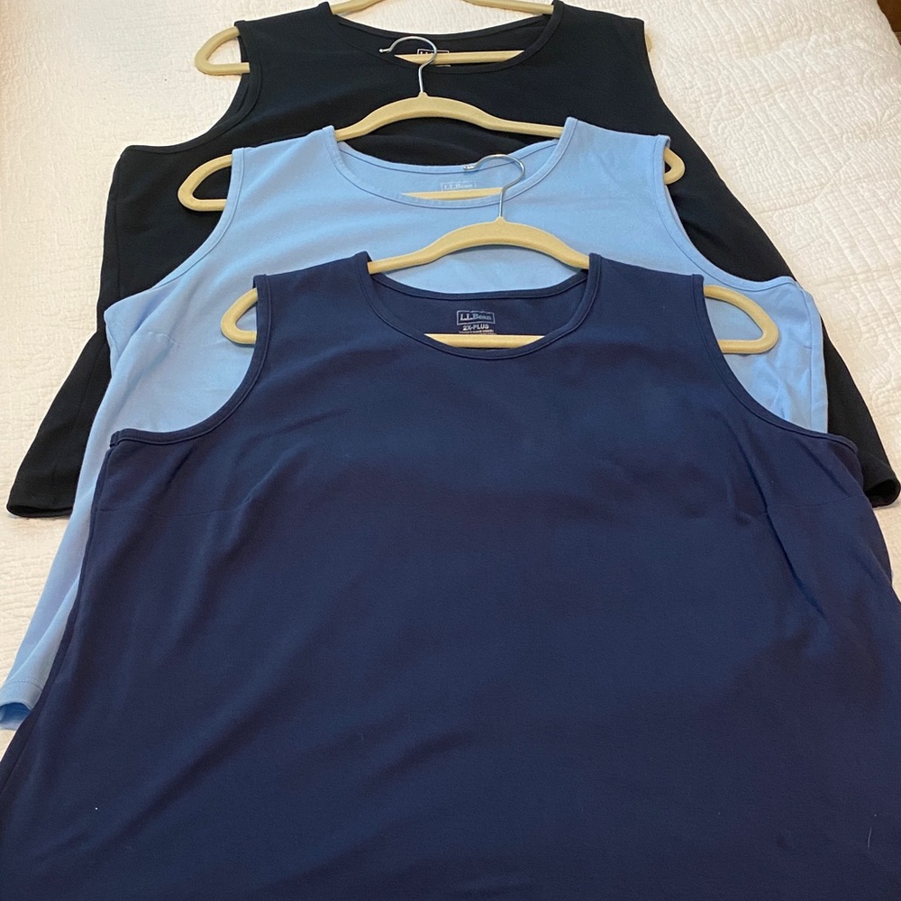 L.L. Bean Women's Tank Tops - set of 3 - Black, Navy Blue, Light Blue -Supima